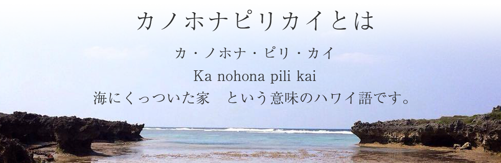 カノホナピリカイとは カ・ノホナ・ピリ・カイ Ka nohona pili kai 海にくっついた家　という意味のハワイ語です。